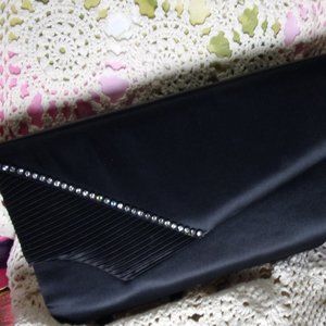 Damas Liverpool Black Satin Envelope Evening Handbag  Clutch Bling Accents